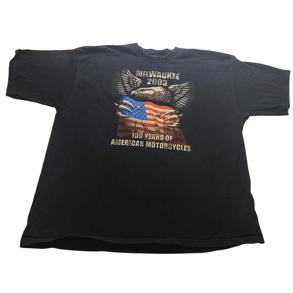 Vintage Milwaukee 2003 100 Years of American Motor Men's T-Shirt 2XL Navy Blue